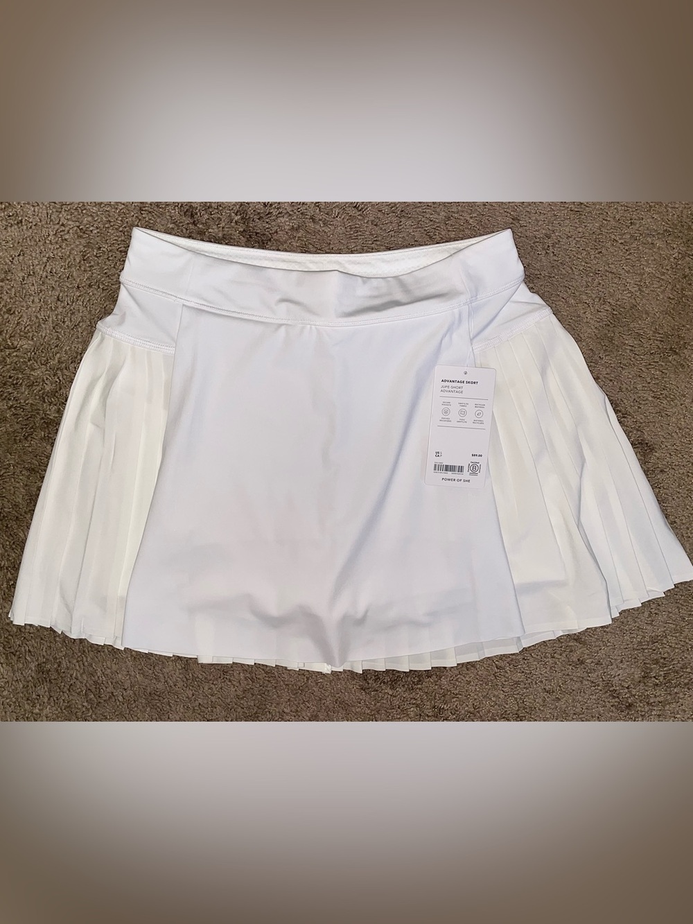 NWT- Athleta Women’s White Activewear Tennis Prep Pleated Advantage Skort
